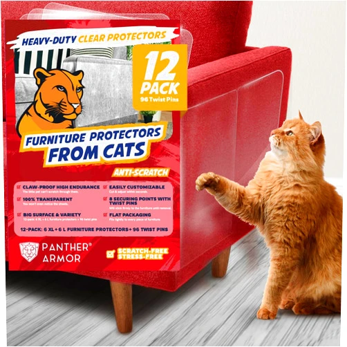 Panther Armor 12-Pack Furniture Protectors from Cats Scratch - Anti Cat Couch Guards - Sofa Corner Scratching Training Tape Deterrent