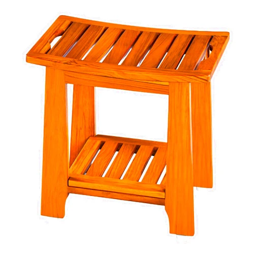 NNN Teak Shower Bench Seat with Handle 14 Inch/Teak Wood Shower Stool with Shelf/Wooden Bathroom Spa Bathing Stool/Waterproof Teak Shower Stool/Indoor and Outdoor Use,Patented Design.