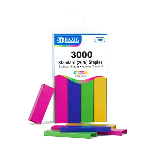 BAZIC PRODUCTS BAZIC Staples Standard (26/6) Metallic Color 3000/Pack, Stapler Refill Standard Size Staple, Assorted Colors, 1-Pack