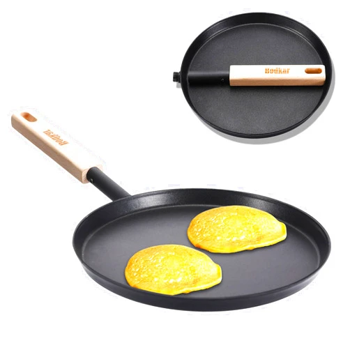 Bodkar Frying Pan Skillet 8-inch Flat Griddle Pan, Lightweight Grill Pan with Wooden Handle for Camping Indoor Outdoor Cooking