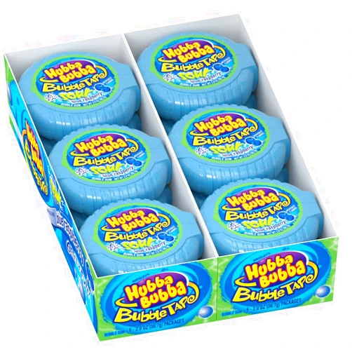 HUBBA BUBBA Bubble Gum Tape - Original Blue Raspberry Chewing Gum Bulk Pack, 2 oz Each, Pack of 12 Candy Bulk