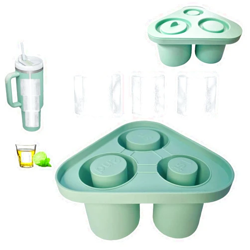 GHOHG Ice Cube Tray for Stanley Cup,Silicone Ice Cube Maker With Lid for Making 3 Hollow Cylinder Ice Cube Molds,Reusable Large Ice Cube Trays for Chilling Cocktails,Whiskey,Coffee,Drinks (cyan)