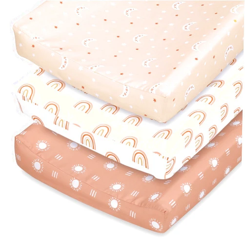The Peanutshell Baby Girl or Boy Changing Pad Covers Set of 3 - Ultra Soft Pad Cover - Fits Standard Changing Table Pads, Durable, Machine Washable Sheets - Boho Rainbow