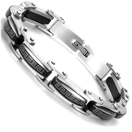 Urban Jewelry Stunning Solid Tungsten Link Bracelet for Men Polished Link, Puzzle, Ceramic Style (Silver, Black, 18K Gold Plated Option)