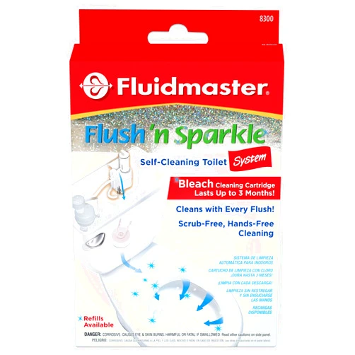 Fluidmaster 8300 Flush 'n Sparkle Automatic Toilet Bowl Cleaning System with Bleach Cartridge, 1 Count (Pack of 1) ( Packaging May Vary)