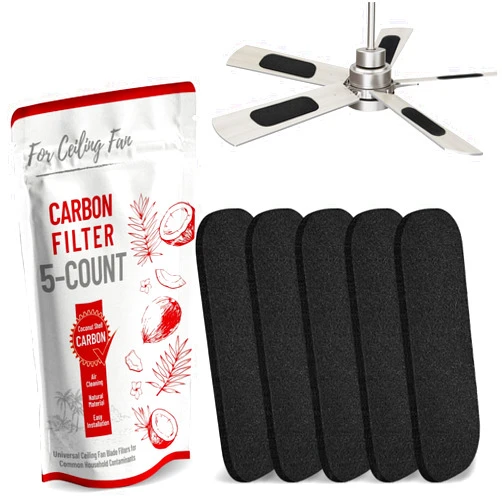 Zekola Ceiling Fan Filters for Blades 5-PACK, Activated Coconut Shell Carbon Ceiling Fan Air Purifier Pads, Easily Sticks on Ceiling Fan Blade