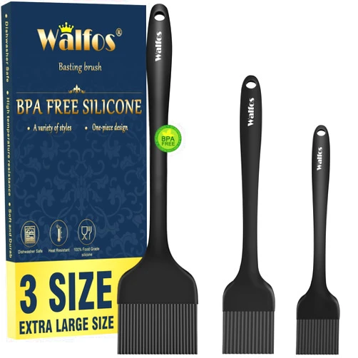 Walfos 3 Size Basting Brush, High Heat Resistant Silicone Pastry Brushes for Barbecue, Baking, Kitchen Cooking, Desserts- Strong Stainless Steel Core Technology