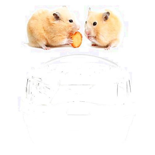 HEEPDD Portable Hamster Cage, Transparent Small Animal Carrier with Water Bottle, White, 7.9 x 6.3 x 5.9 Inches