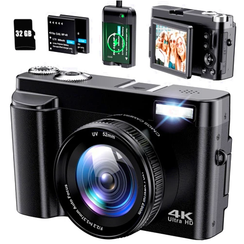 TEBNGIHNM 4K Digital Camera for Photography Autofocus 48MP 4K Camera with SD Card, 180° 3.0 inch Flip Screen Vlogging Camera for YouTube Video Compact Cameras with 16X Digital Zoom, Anti-Shake, 2 Batteries