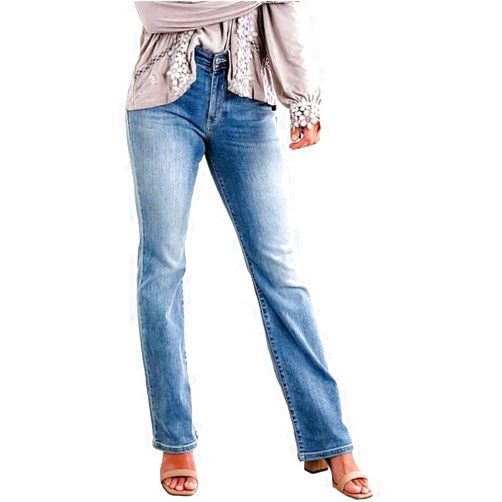 Generic Womens Mid Rise Performance Waist Boot Cut Jeans Curvy Fit Stretch Flare Leg Denim Pants Classic Distressed Jeans
