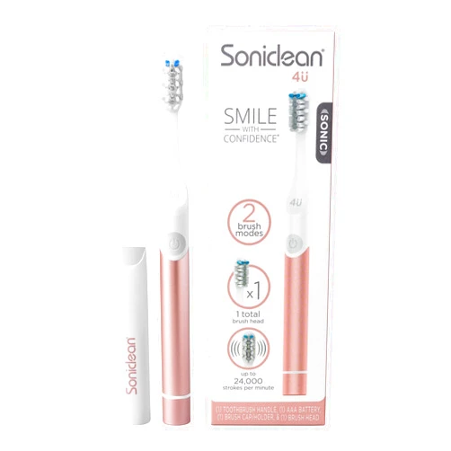 Soniclean 4U Sonic Electric Toothbrush for Adults, Rose Gold, Battery Powered, Dual Cleaning Modes, Refillable Brush Heads, Multi-Use Travel Cover
