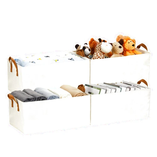 HNZIGE Foldable Fabric Storage Bins for Organizing Closet, Shelf Clothes Storage Box for Organizer,Decorative Large Linen Bins for Storage Blankets Toys (18x10.7x7.9Inch,Cream)