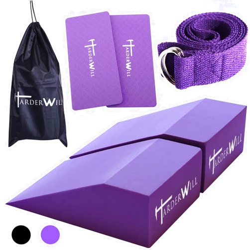 HarderWill Yoga Foam Wedge Blocks (Pair), Calf Raise Block, Calf Stretcher, Yoga Wrist Support, Balance, Pushup, Fitness, Pilates, Heel Stretcher, Squat Wedge with Gym Bag