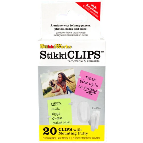 Stikkiworks Stikki Clips with Mounting Putty, Pack of 20, White