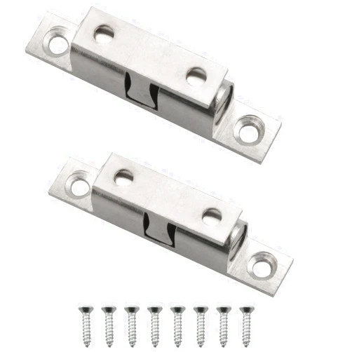 ZCZQC Double Ball Catch 2PCS 50mm Silver Brass Dual Ball Roller Latches for Cabinet Cupboard Wardrobe Door Gate Hardware Ball Tension Latch