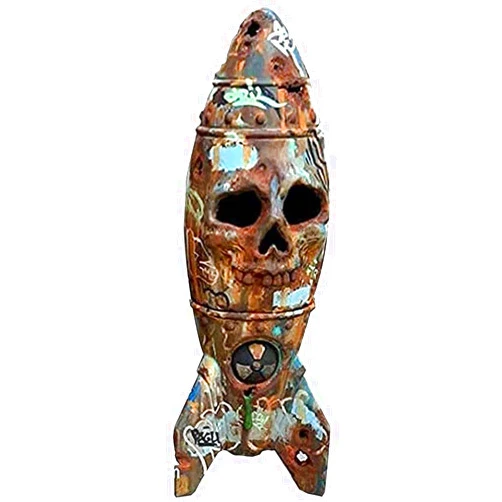 KKPLZZ The Skull Bomb Statue, Small Nuclear Warhead Decor, Handmade Resin Skull Bomb Decorations with Graffiti and Nuclear Logos, Halloween Haunted Decor Props