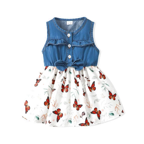 Renotemy Toddler Baby Girl Outfits Summer Dresses Sleeveless Infant Denim Sundress Jeans Dress for Girl Clothes