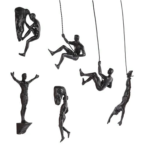 Olpchee Set of 6 Nordic Modern Simplicity Resin Sculpture Creative Climbing Man Wall Sculptures Hand-Finished for Art Home Decor (6Pcs Black)