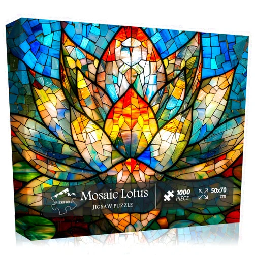 PICKFORU Stained Glass Lotus Flower Puzzles for Adults 1000 Pieces,Vintage Mosaic Puzzles Flowers Art,Colorful Impossible Hard Difficult Challenging Jigsaw Puzzles