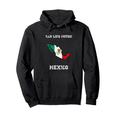San Luis Potosi Mexico Vintage Retro Flag Souvenir San Luis Potosi Mexico Vintage Mexico Flag Map Design Pullover Hoodie