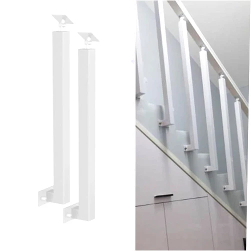 SUCHETA White Side Mount Square Stair Baluster Posts- 270° Adjustable Metal Railing Spindles with Flat Bracket Base and Screws Kits; for Deck, Steps, Garden, Outdoor Stairs Remodeling
