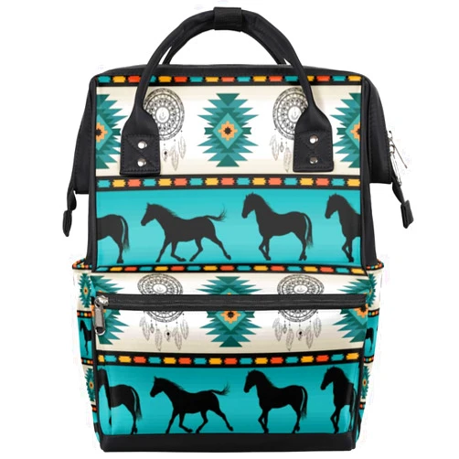 QsirBC Horse Decor Design Diaper Bag Backpack Mommy Bags with Pocket Stroller Straps Waterproof Daypack for Mom Dad Travel Casual