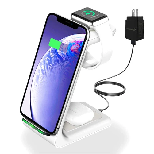 YOCUNKER Wireless Charger, YOCUNKER 3 in 1 Wireless Charging Station for Apple Watch SE/6/5/4/3/2 & AirPods 2 / Pro Fast Qi Charger Dock for iPhone 12/11/ Xs/X Max/XR/X/ 8Plus/ Samsung (Included Adapter)