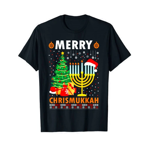 Merry Chrismukkah 2021 Happy Hanukkah Design. Merry Chrismukkah 2021 Happy Hanukkah Christmas Santa Hat T-Shirt
