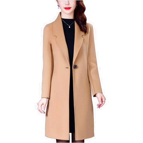 Aprsfn Women's Elegant Wool Blend Trench Coat Winter Outcoat Mid-Long Windproof Lapel Slim Pea Coats