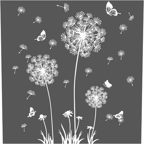 Buiory Dandelion Wall Decals Removable Flower Wall Stickers Peel and Stick Floral Butterfly Murals Dandelion Party Decoration for Bedroom Living Room Sofa Backdrop TV Dandelion Wall Decor (White)