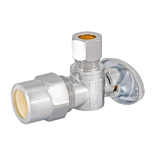 Eastman 1/2 inch CPVC x 3/8 inch OD Compression Quarter Turn Angle Stop Valve, Brass Plumbing Fitting, Chrome, 10729LF