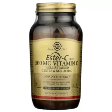 Solgar Ester-C Plus 500mg Vitamin C (Ascorbate Complex), Gentle & Non Acidic, Antioxidant & Immune Support, Non GMO, Vegan, Gluten Free, Kosher, 250 Vegetable Capsules 250 Count (Pack of 1)