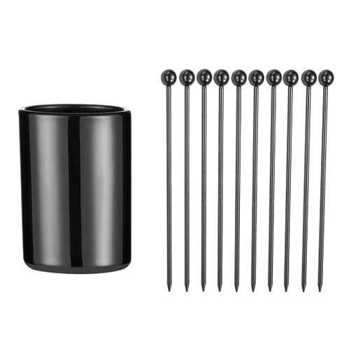 Skingwa Cocktail Picks+Holder Kit Reusable Martini Picks Cocktail Toothpicks Fruit Picks (Black)
