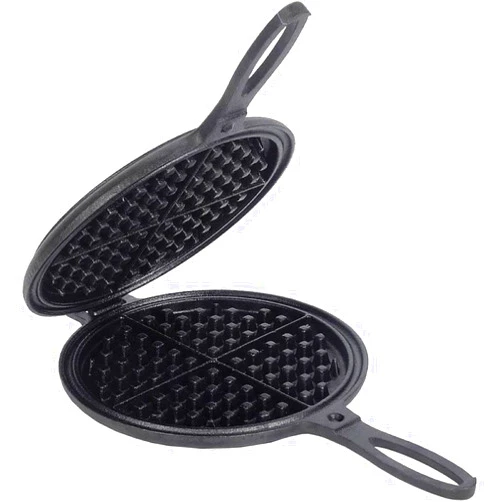 Lehman's Lehmans Cast Iron Waffle Maker - Two Piece Hinged Non-Electric Waffle Iron for Stovetop or Grill Makes 7 inch Round Waffles - Non-Drip Double Rim - 8 pounds