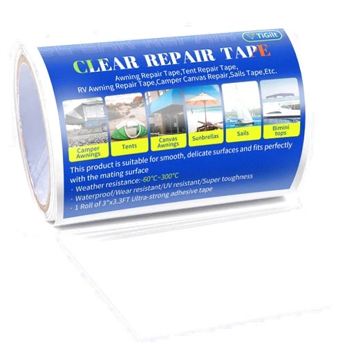 TiGilt Clear Repair Tape - Vinyl Waterproof Tenacious Patch Kit for Pool Air Mattress Patch Tent RV Awning Canvas Above Ground Inflatable Vinyl Repair Kit - 1 Roll (3.3ft)