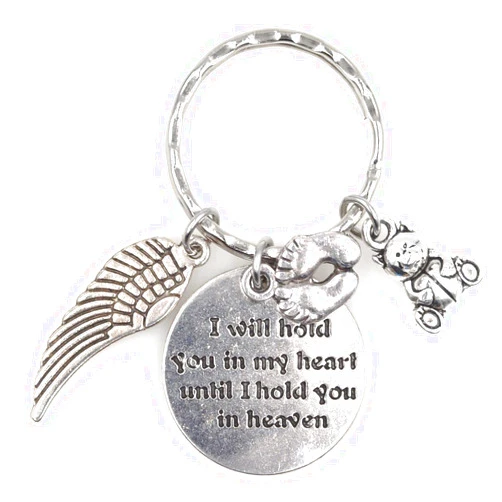 It's All About...You! I Will Hold You in My Heart Until I Hold You in Heaven Angel Wing Family Charm Veterans Mourn Grief Sympathy Keychain