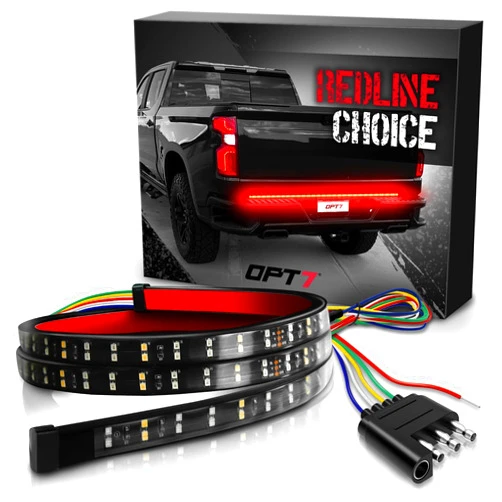 OPT7 60'' Redline Choice Double Row LED Tailgate Light Strip w/Red Turn Signal, Red Running Brake Light, White Reverse Light for Trucks, Pickups, Compatible with F150, Silverado/Sierra, Ram, Tundra