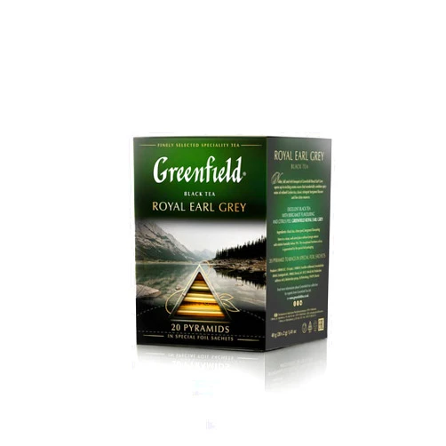 Greenfield Royal Earl Grey Pyramid Collection 20 Pyramids In Special Foil Sachets Black Tea Finely Selected Speciality Tea