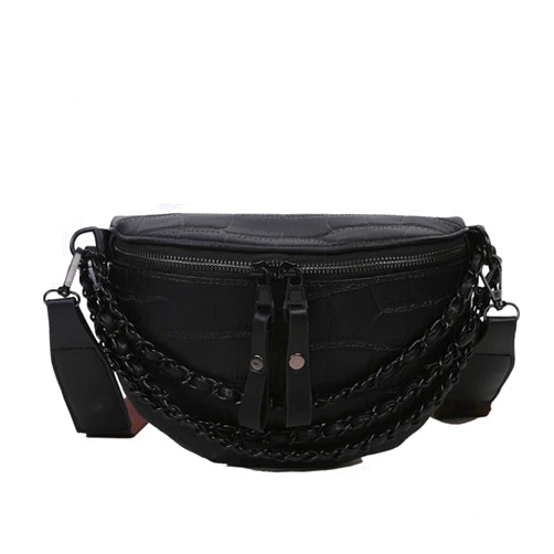 AuSion Leather Fanny Pack Bag for Women, Chain Belt Bag Chest Purse Fashionable Crossbody Waist Bags Handbag for Everyday Use Trip Walking Hiking
