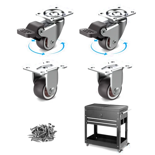 Suemisi 1 inch Caster Wheels with Brake and Fixed Caster Wheels, Heavy Duty Casters,Swivel Plate Castors, Wheels for Furniture, Workbench Casters and Work Table (Brown 1 inch, 2 Brake and 2 Fixed)