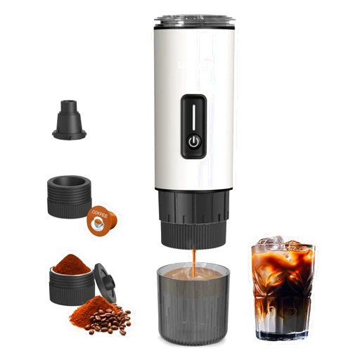 Loezora Leozora 20Bar Portable Espresso Machine, 7500mAh USB-C Rechargeable, 3-in-1 for Ground Coffee & Nespresso/DG Capsules, Stainless Steel Travel Coffee Machine for Camping, Car, Office，White