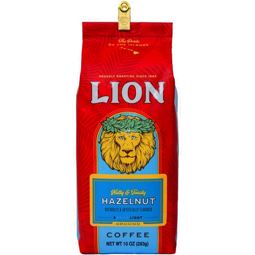 Lion Coffee, Hazelnut Flavor, Light Roast, Ground, 10 Ounce Bag