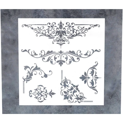 G GSS Designs GSS Designs Ornate Damask Stencils for Painting on Wood Canvas Paper Fabric Floor Wall and Tile Ornate Corners Stencils 12x12 Inches Reusable Furniture Details Stencil Corner Art Stencils