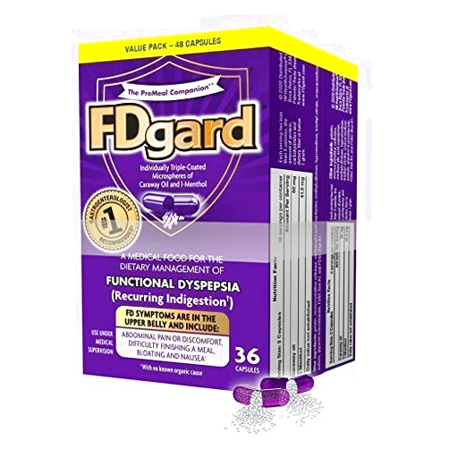 FDgard® for The Dietary Management of Meal-Triggered Indigestion (FD: Functional Dyspepsia) Symptoms† Including, Abdominal Discomfort, Difficulty Finishing a Meal, Bloating†*, Nausea, 48 Capsules