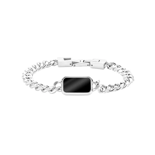 Geoffrey Beene Men's Rectangle Natural Stone Stainless Steel Chain Bracelet