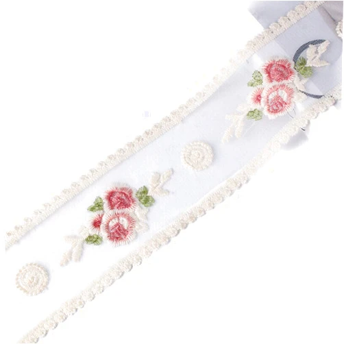 Sourcemall Lace Trim Ribbon, Delicate Cotton Embroidery Ribbon for Wedding/Bridal Decoration, DIY Craft Sewing, Home Decoration, 10 Yards (red Flower)