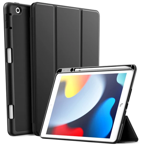 JETech Case for iPad 10.2 Inch 2021/2020/2019 (9th/8th/7th) Model with Pencil Holder, Slim Tablet Cover with Soft TPU Back, Auto Wake/Sleep (Black)