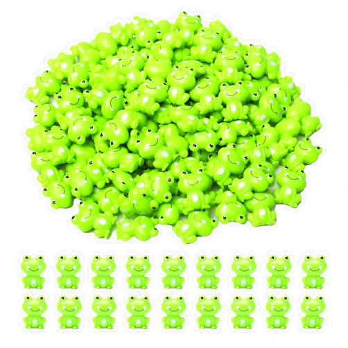 FXMHEHBB 100 Pack Mini Green Plastic Frogs, Small Frog Figurine Tiny Frogs to Hide Fairy Garden Miniature Dollhouse Home Decor Frog Decorations for Party