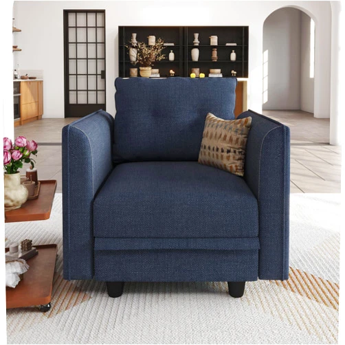 LLappuil Modern Modular Sectional Armchair with Storage Seat Club Chair Arm Accent Chair for Apartment Bedroom, Denim Blue