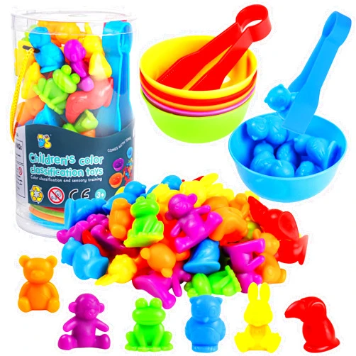 RAEQKS Counting Sorting Toys Matching Stacking Toys With Bowls Preschool Learning Activities For Math Montessori Fine Motor Skills Sensory Animals Toy Sets Gift for Toddlers Kids Boy Girl Aged 3+ Year